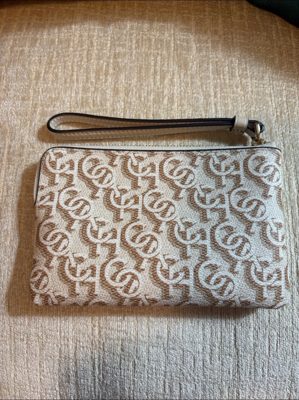 Coach Beige & Cream Signature Wristlet